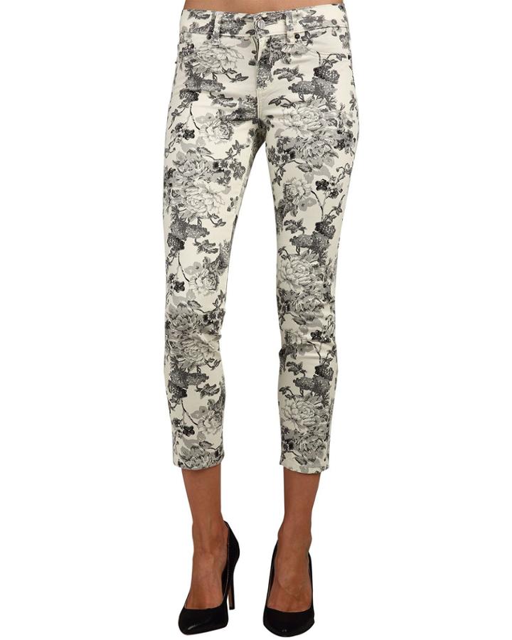 Stretch Twill Floral Print Capri Crop Premium Jeans