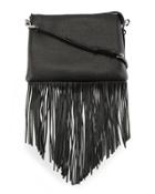 Jon Leather Fringe Crossbody Bag, Black