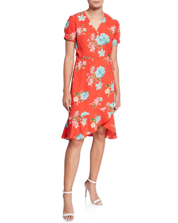 Floral Flounce Wrap Dress