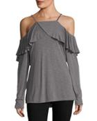 Ruffled Cold-shoulder Tee