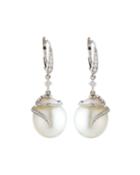 18k White Gold Diamond Swirl & Pearl Earrings