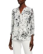 Printed Pearlescent Button Blouse