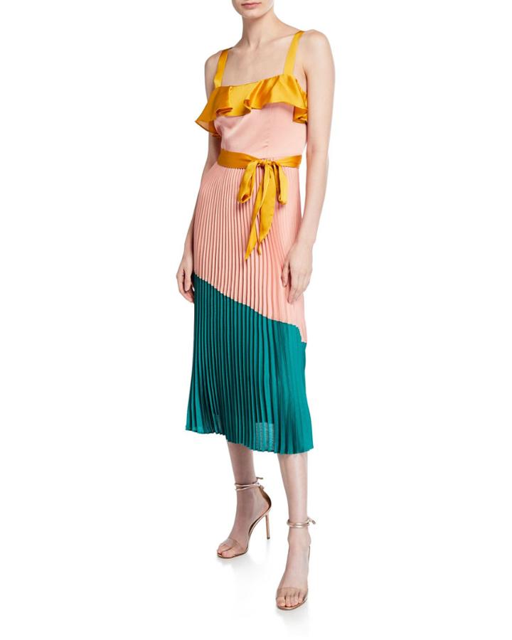 Pleated Colorblocked A-line Dress