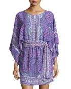 Printed Short-sleeve Tunic Dress, Ambrosia