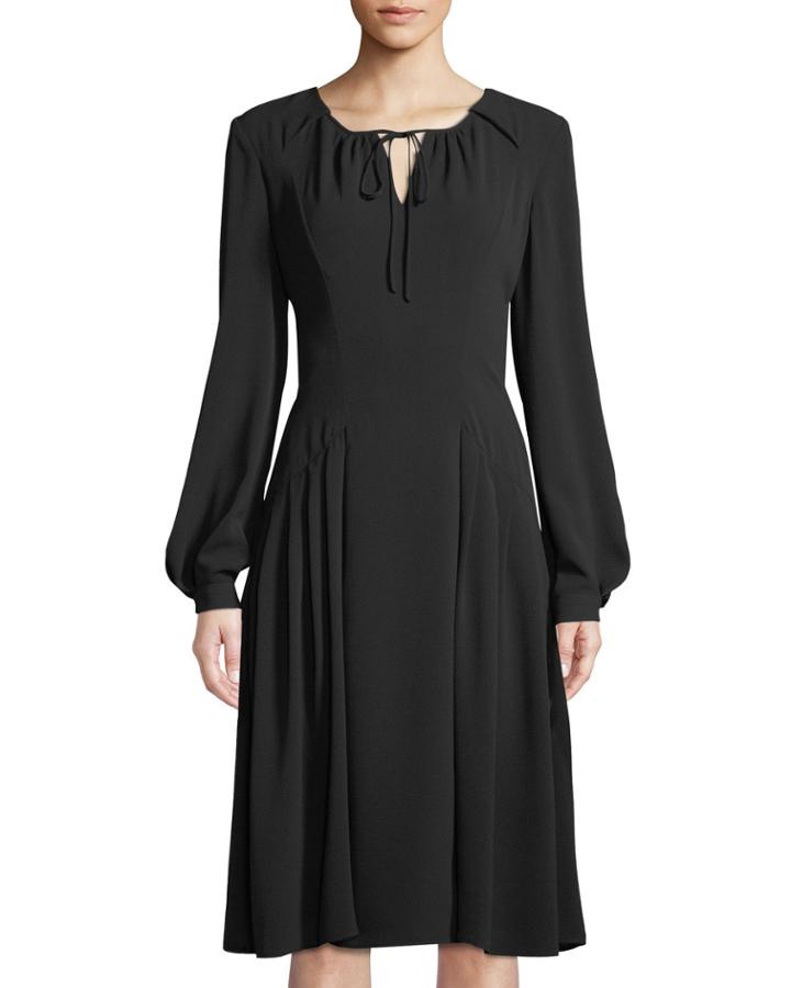 Blouson-sleeve Tie-neck Cocktail Dress