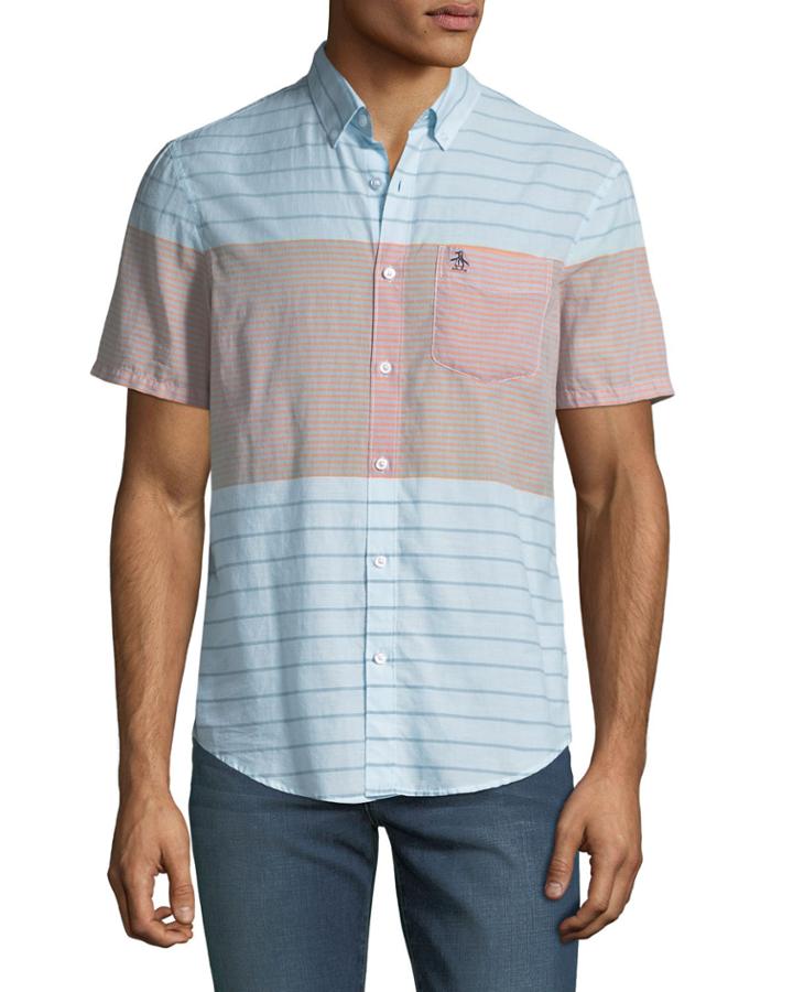Men's Engineered-stripe Short-sleeve