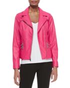 Leather Moto Jacket W/ Zip Pockets, Hot Pink