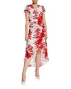 Floral Faux-wrap Chiffon High-low Dress