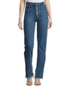 Summersville High-waist Flare-cuff Jeans With Frayed Trim, Blue