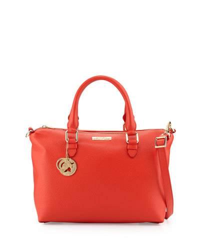 Pebbled Leather Medium Satchel Bag, Corallo
