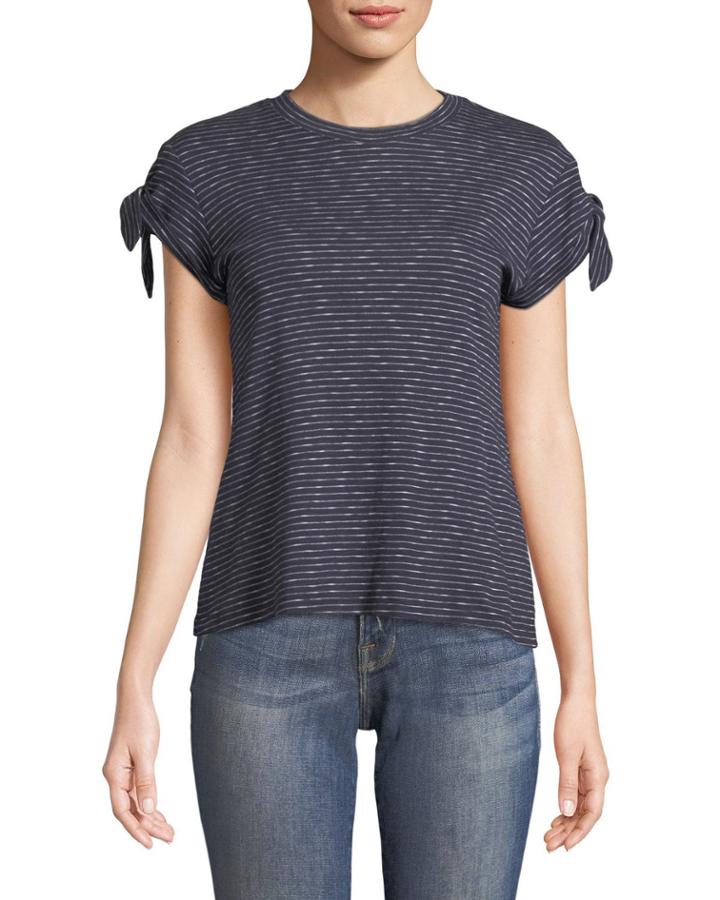 Striped Knot-sleeve Tee
