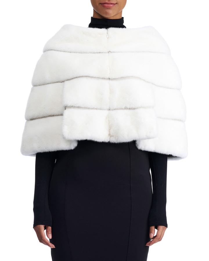 Horizontal-paneled Mink Fur Zip Capelet