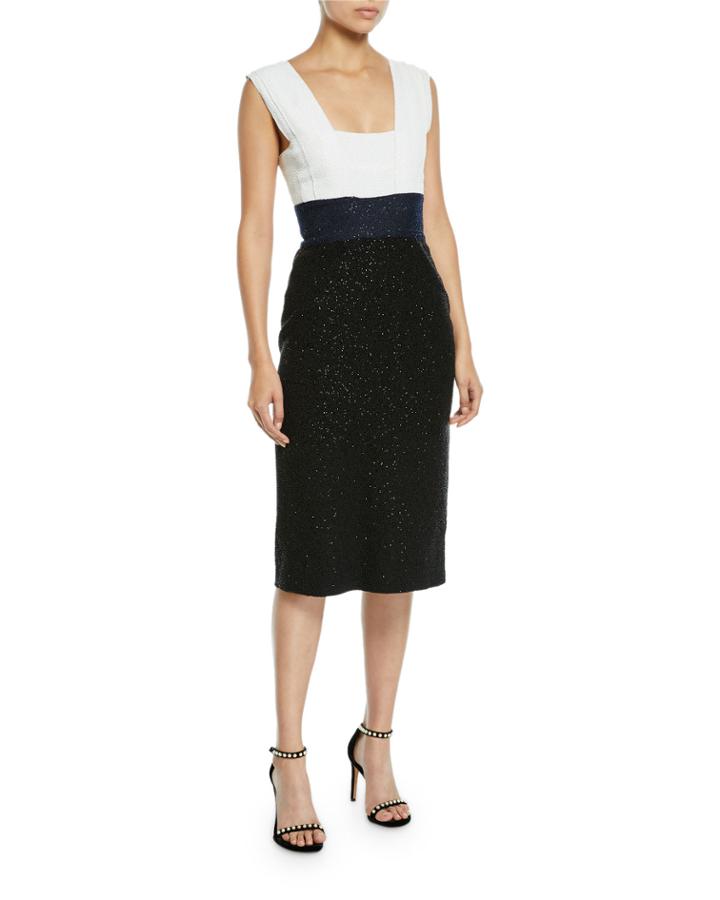 Lentin Colorblocked Shimmery Square-neck Cocktail Dress