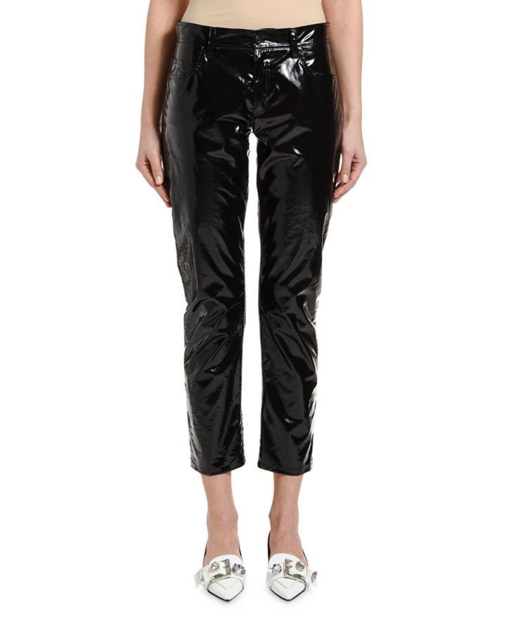 Vinyl-effect Five-pocket Cropped Jeans