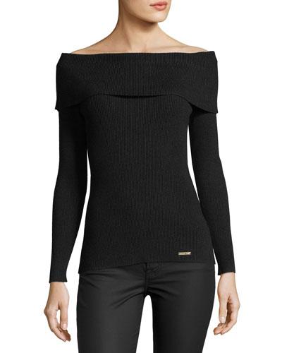 Off-the-shoulder Ribbed Pullover