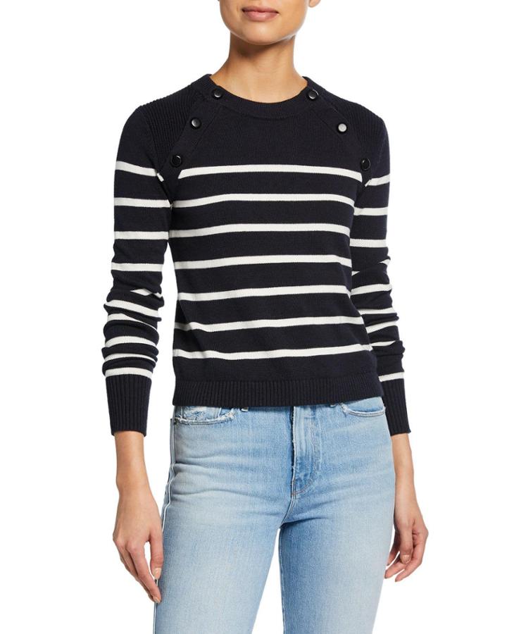 Mariner Stripe Cotton Sweater W/ Button Detailing