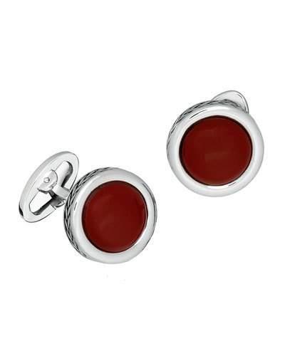 Round Coral Cuff Links W/ Braided Rims