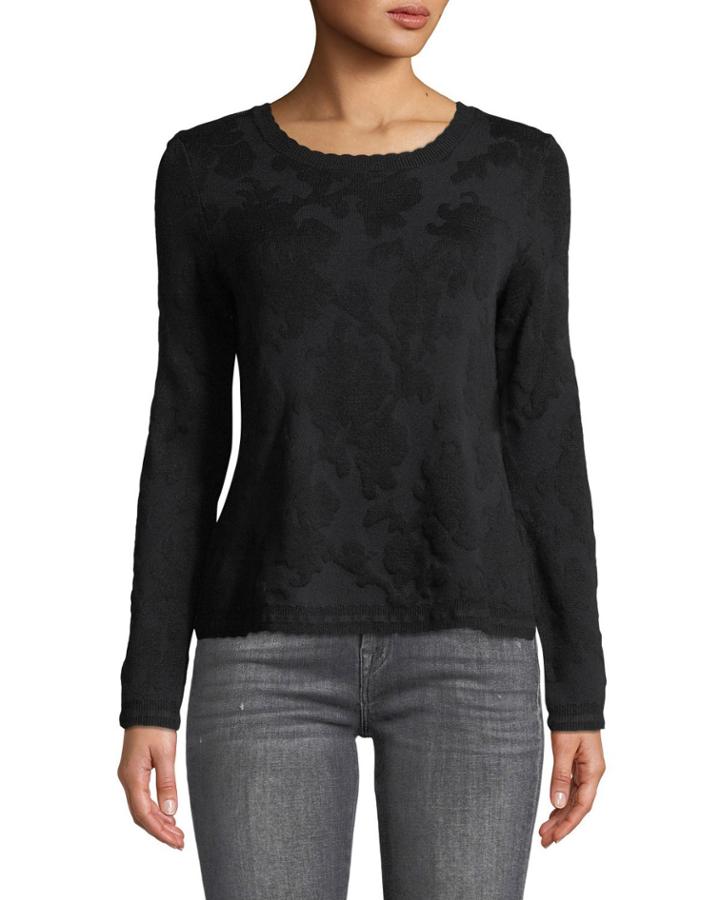 Floral-jacquard Scalloped Hem