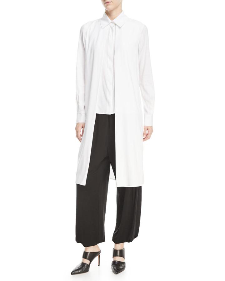Long-sleeve Split-front Stretch-silk