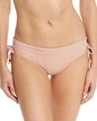 Metallic Tie-side Cheeky Swim Bottom, Rose Gold