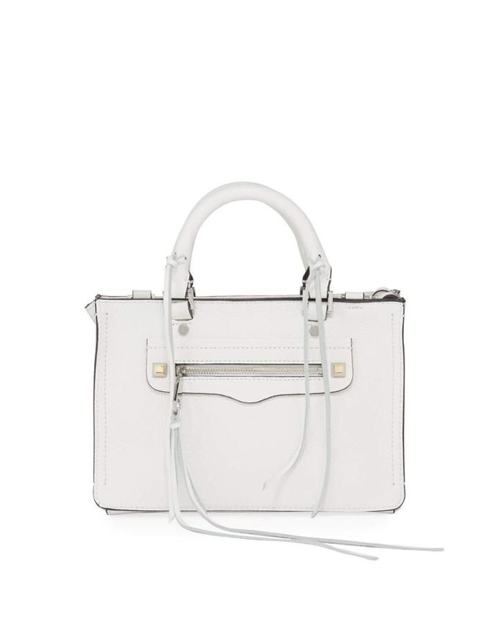 Regan Medium Leather Satchel Tote Bag, Optic White