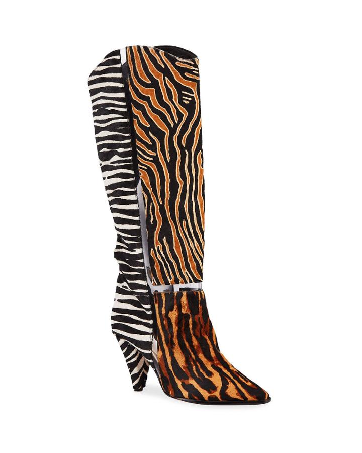 Dora Mixed Animal-print Knee Boots