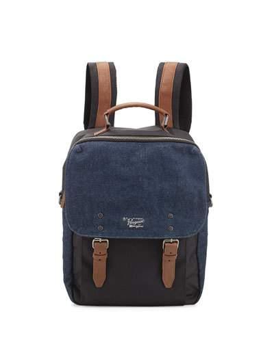 Men's Canvas/faux-leather Denim Backpack, Dark