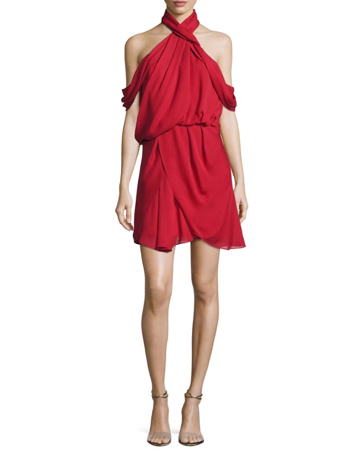 Lou Lou Draped Cold-shoulder Cocktail Dress,