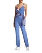 Felix Mixed-stripe Sleeveless Wrap Jumpsuit