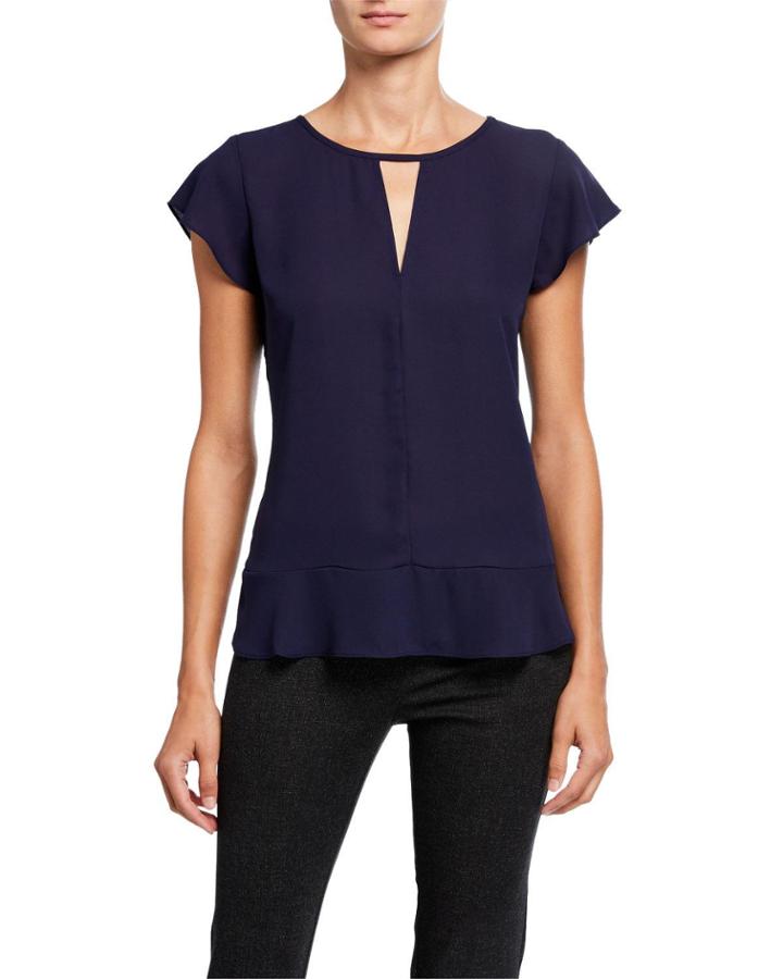 Cap-sleeve Flounce-hem Blouse