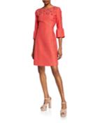 Brooch Embellished Bell-sleeve A-line Dress