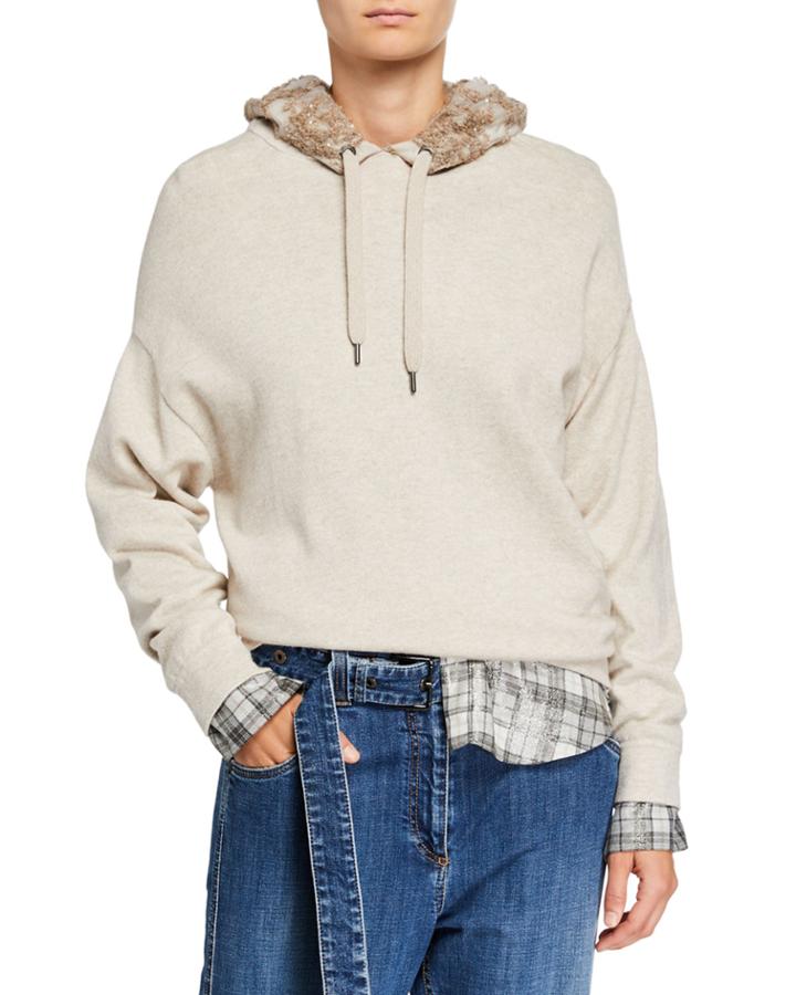 Sequined Floral Cashmere Hoodie