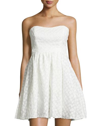 Strapless Flower Embroidered Dress, White
