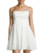 Strapless Flower Embroidered Dress, White