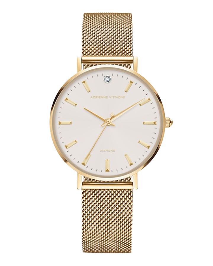 34mm Crystal Watch With Mesh Bracelet, Gold