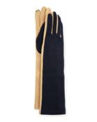 Colorblock Cashmere-blend Long Gloves, Navy/camel