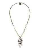 Long Mystic Quartz & Pearl Pendant Necklace,