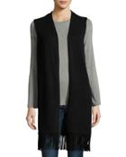 Cashmere Long Vest With Suede Fringe Trim