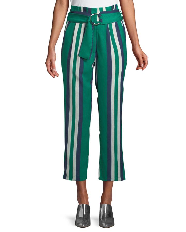 Striped Paperbag Cropped Pants