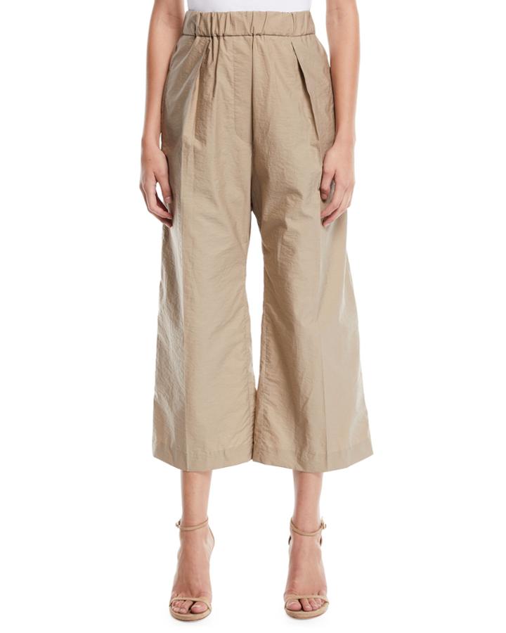 Wide-leg Cotton-blend Cropped Pants