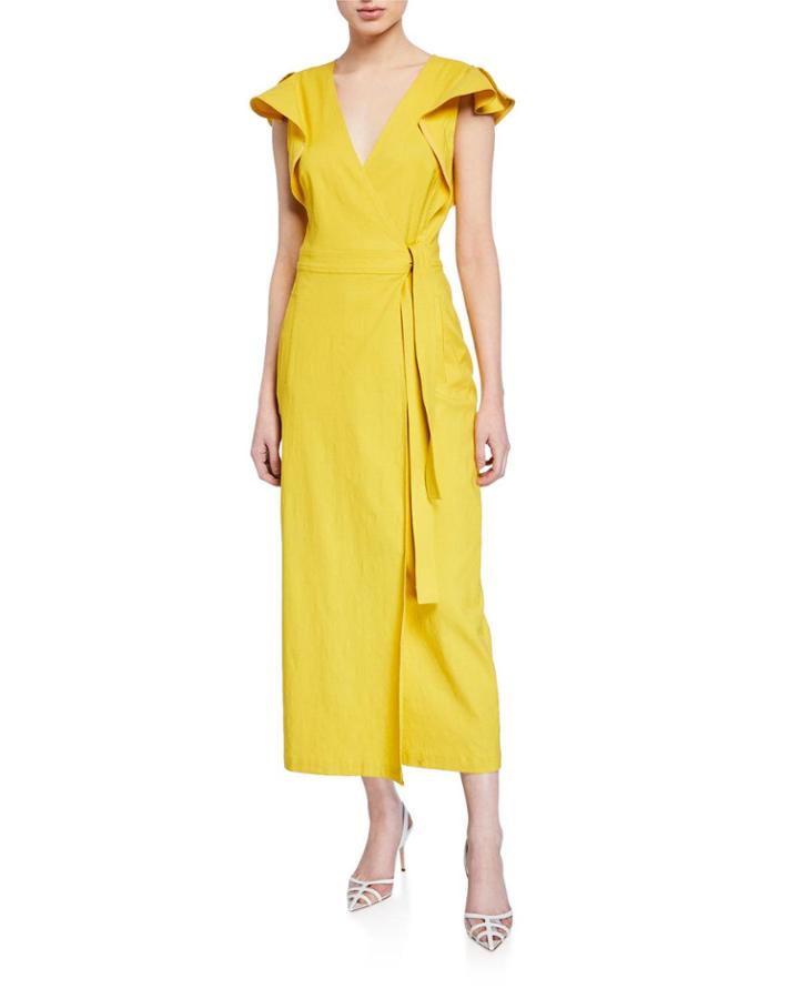 Walker Flutter-sleeve Wrap Dress