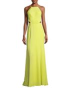 Sleeveless Strappy Stretch Crepe Gown, Chartreuse