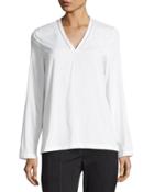 Monili-trim Long-sleeve Tee, White