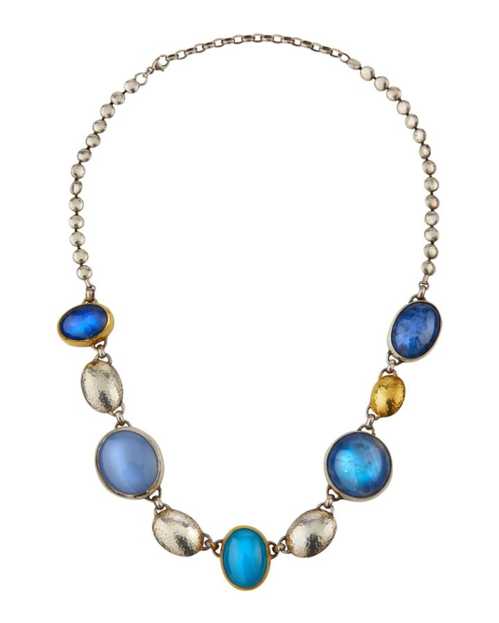 Galapagos Mixed-stone Station Necklace, Blue