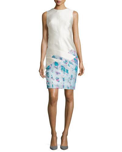 Sleeveless Scuba Sheath Dress, Ivoire/fuchsia