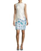 Sleeveless Scuba Sheath Dress, Ivoire/fuchsia