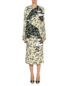 Mixed Pansy-print Long-sleeve Ruffle Midi Dress, White/multi