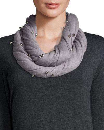 Bead-embellished Infinity Scarf, Gray/silver