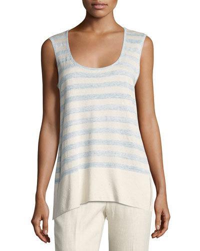 Striped Linen-blend Melange Sequin Tank,
