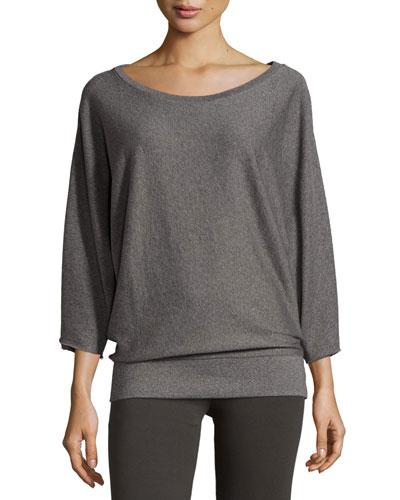 Ava Terry Dolman-sleeve Top, Black Pebble